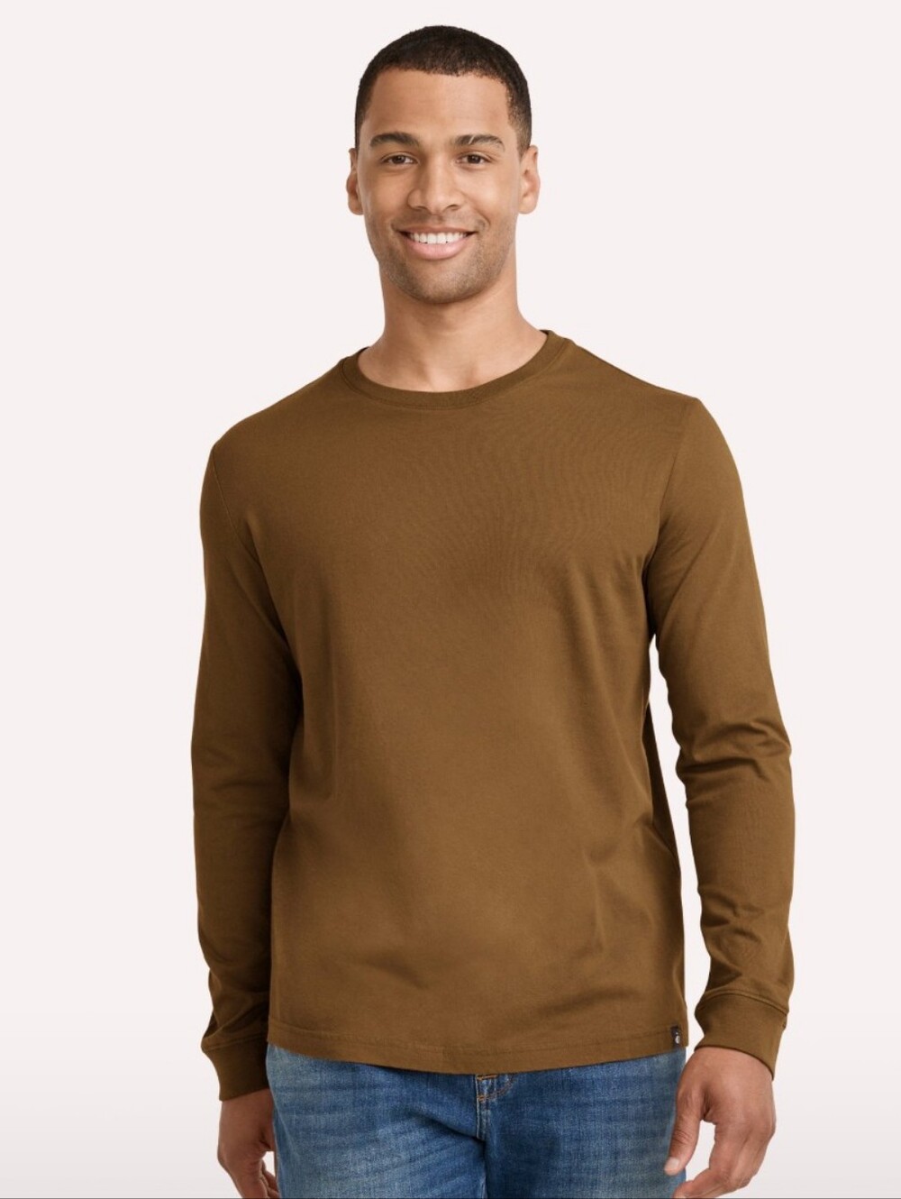 New Jockey Men's XL 100% Cotton Legacy Long Sleeve Crew Neck T-Shirt Brown